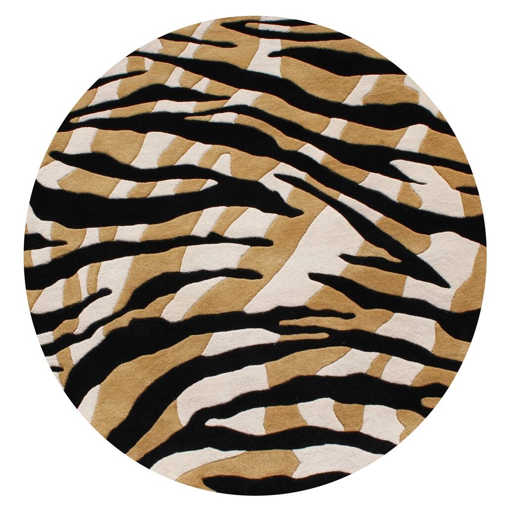 Alliyah Handmade Brown Circles New Zealand Blend Wool Rug - 6' x 6'