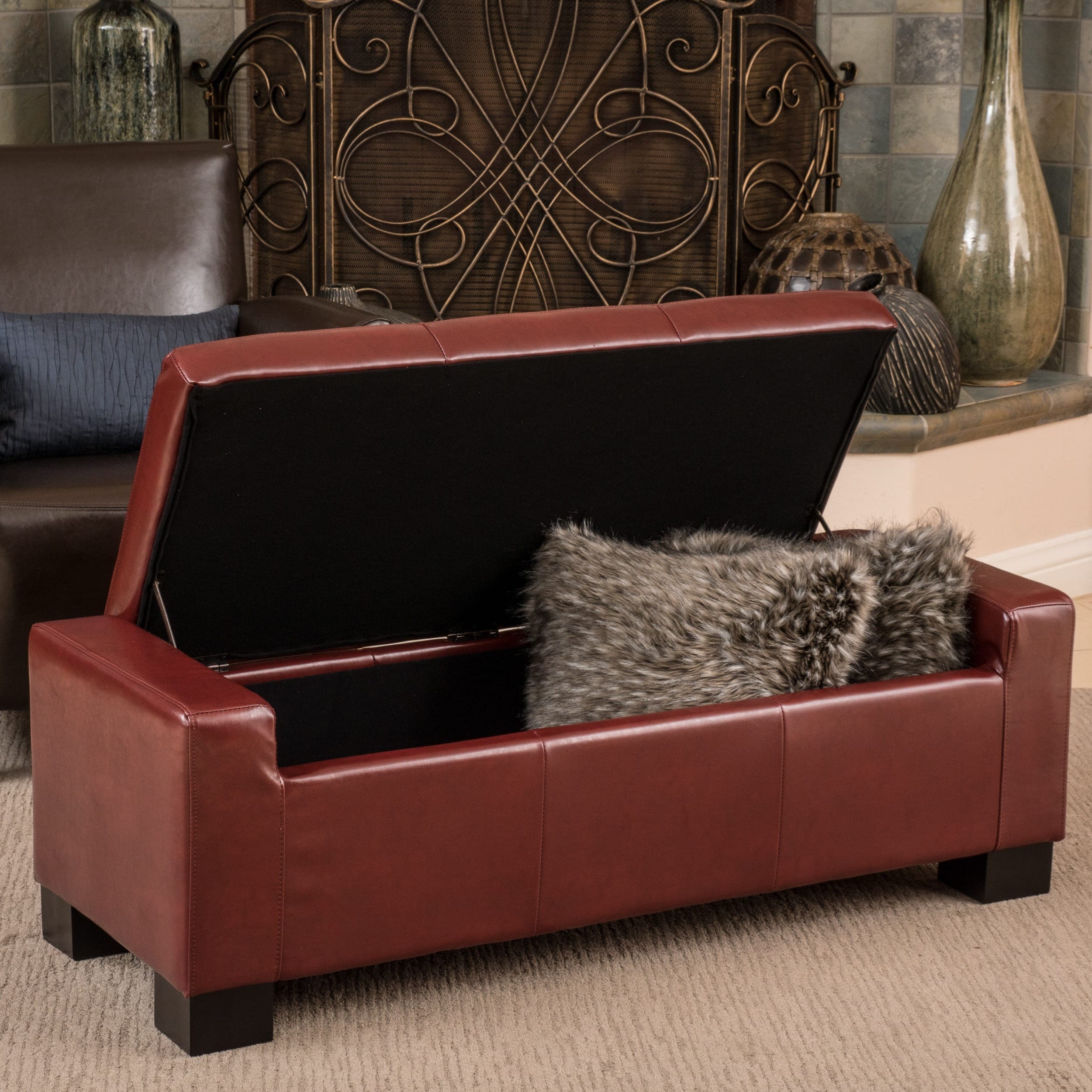 Christopher Knight Home Guernsey Henna Brown Bonded Leather Storage Ottoman Bench