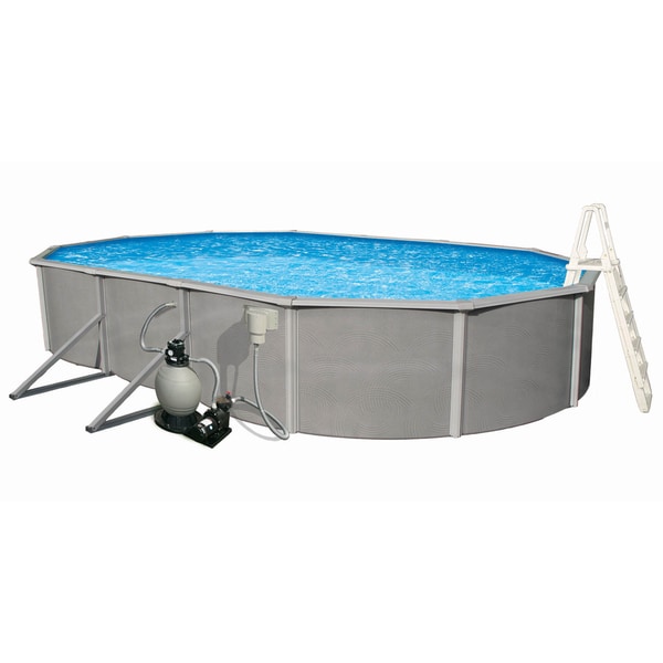 Belize Oval 48 inch Deep, 6 inch Rail Metal Wall Swimming Pool Package Swim Time Above Ground Pools