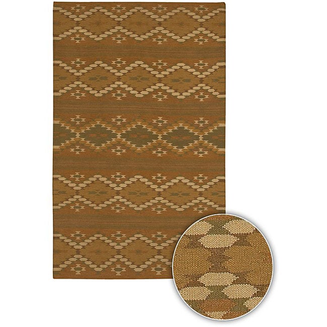 Hand woven Mandara Brown Wool Rug (59 Round)