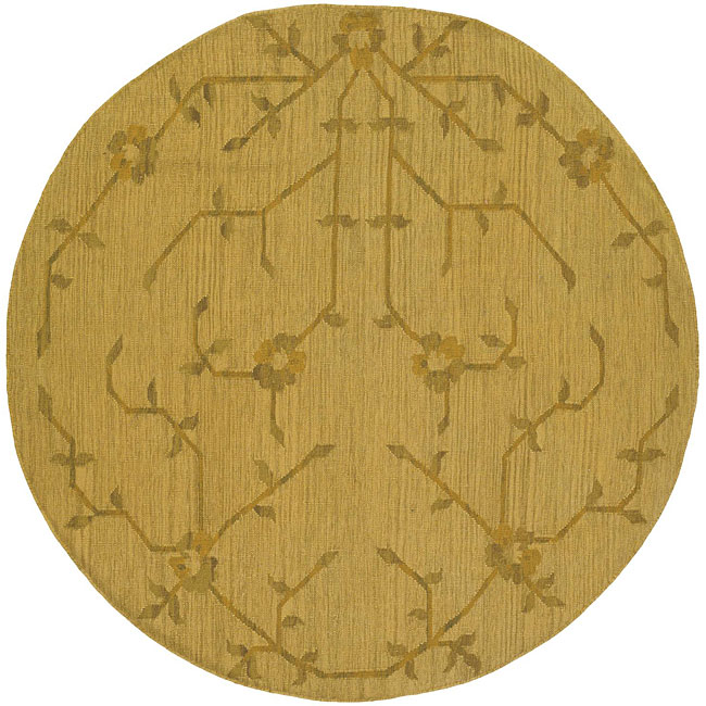 Handwoven Mandara Flatweave Gold Oriental Wool Rug (79 Round)