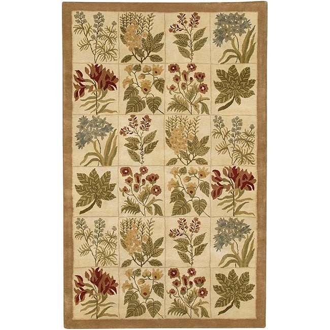 Hand tufted Ivory Floral Mandara Wool Rug (5 X 76)