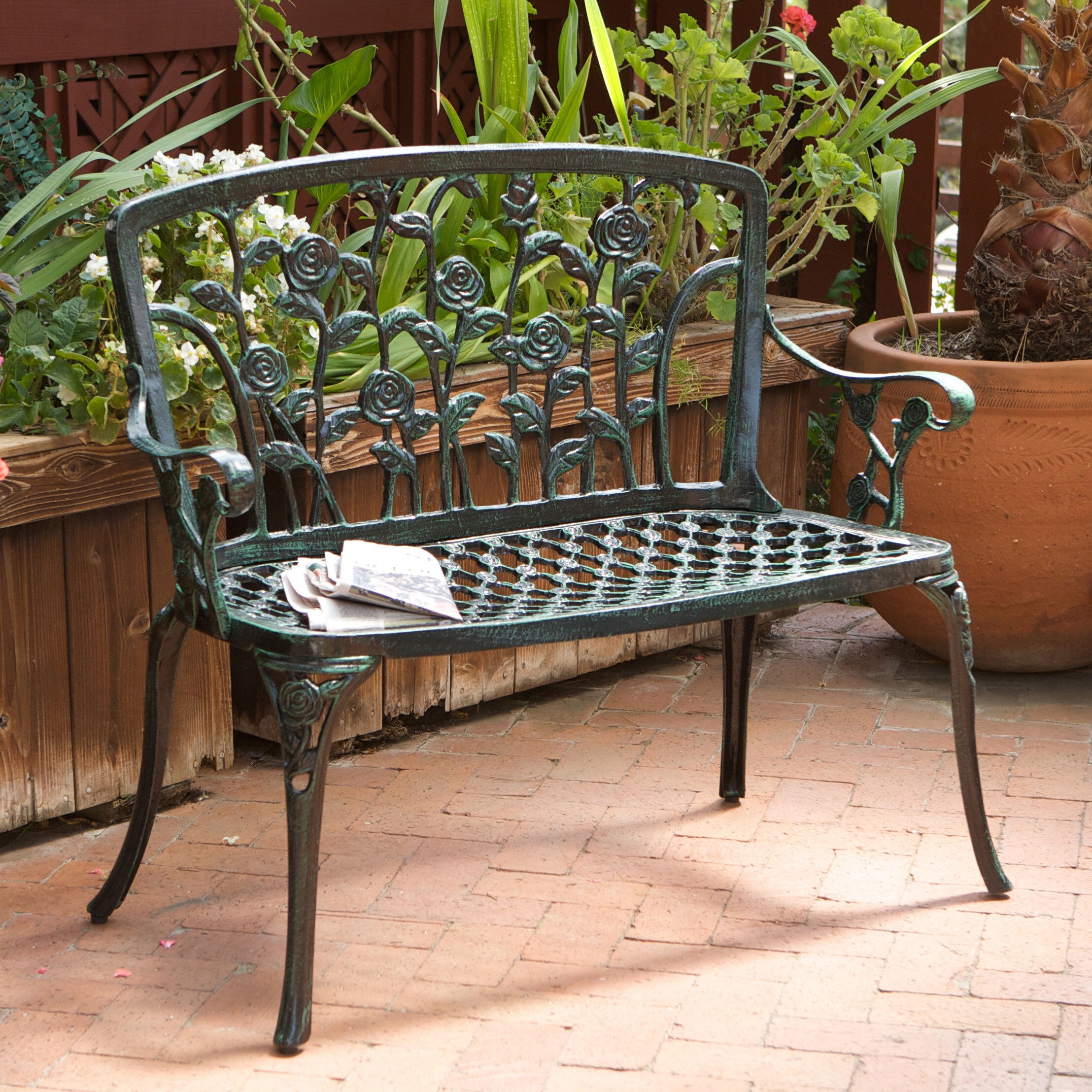Shop Saint Kitts Cast Aluminum Patio Bench By Christopher Knight