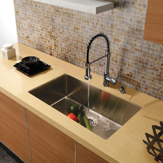 Vigo Undermount Fully Undercoated Stainless steel Kitchen Sink, Faucet And Dispenser