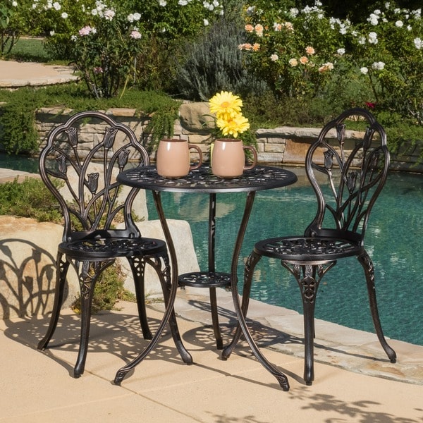 Nassau Outdoor Vintage Style Cast Aluminum Bistro Set with Tulips