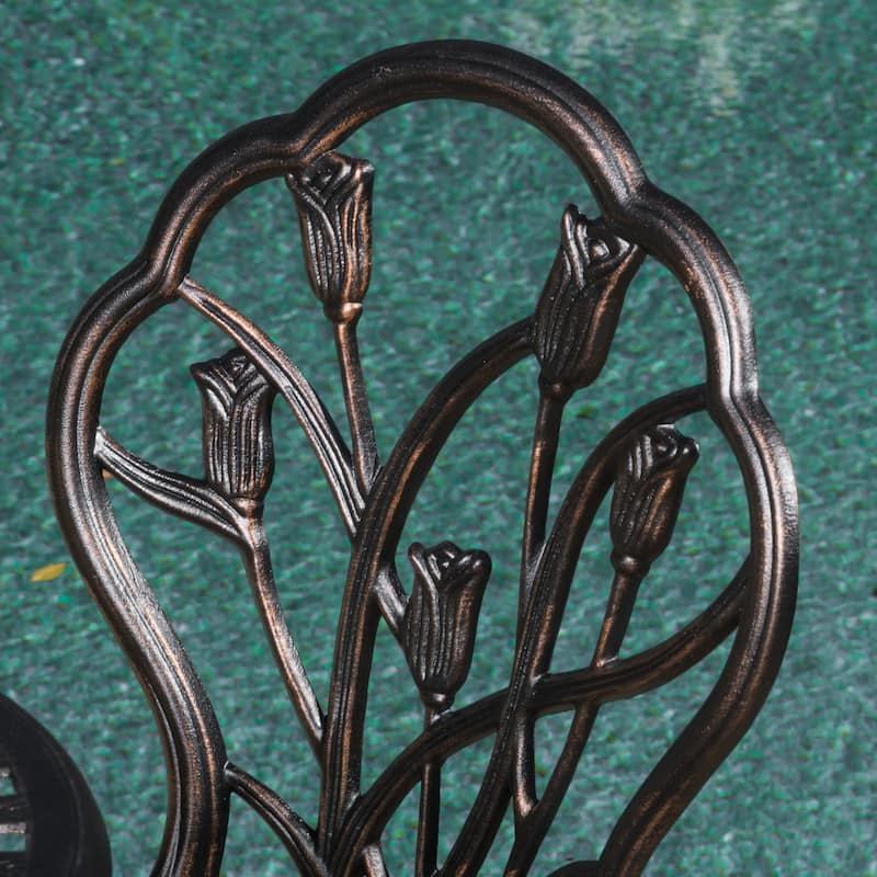 Nassau Outdoor Vintage Style Cast Aluminum Bistro Set with Tulips by Christopher Knight Home