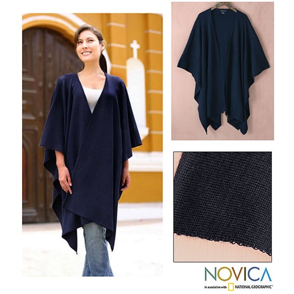 Alpaca Wool Navy Blue Chic Ruana Cloak (Peru)   Shopping