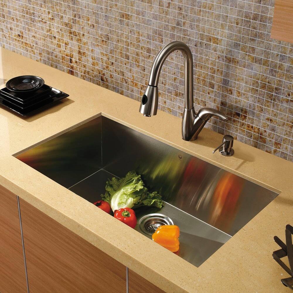 VIGO Undermount Stainless-Steel Swivel Kitchen Sink Faucet/Dispenser - Steel