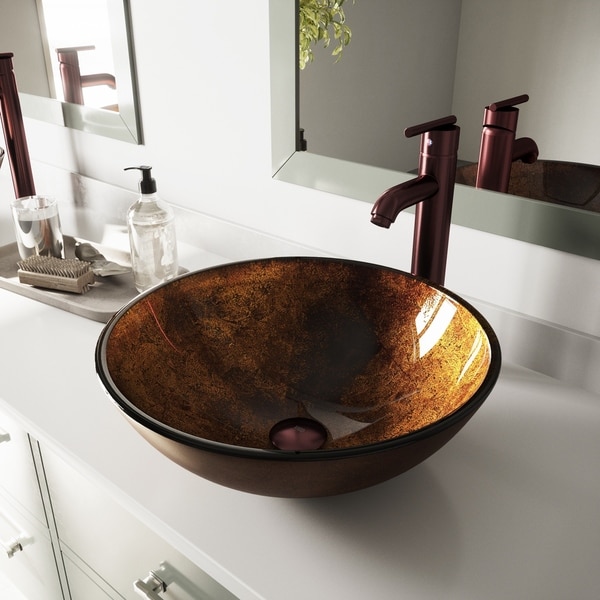 VIGO Russet Glass Vessel Bathroom Sink and Seville Vessel Faucet Set