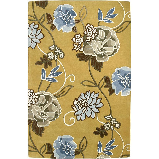 Handmade Aurora Rose Garden Mustard Yellow Wool Rug (8' x 11') - Free ...