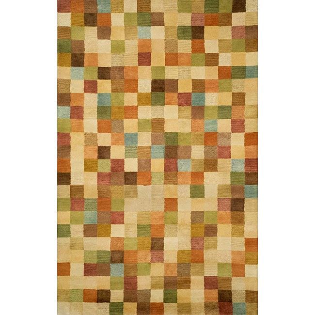 Hand tufted Squares Pastel Wool Rug (5 X 8)