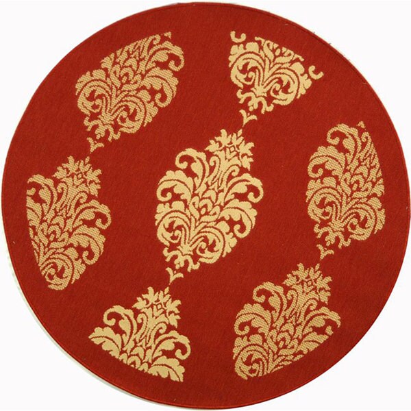 Safavieh St. Martin Damask Red/ Natural Indoor/ Outdoor Rug (6'7 Round) - 6'7