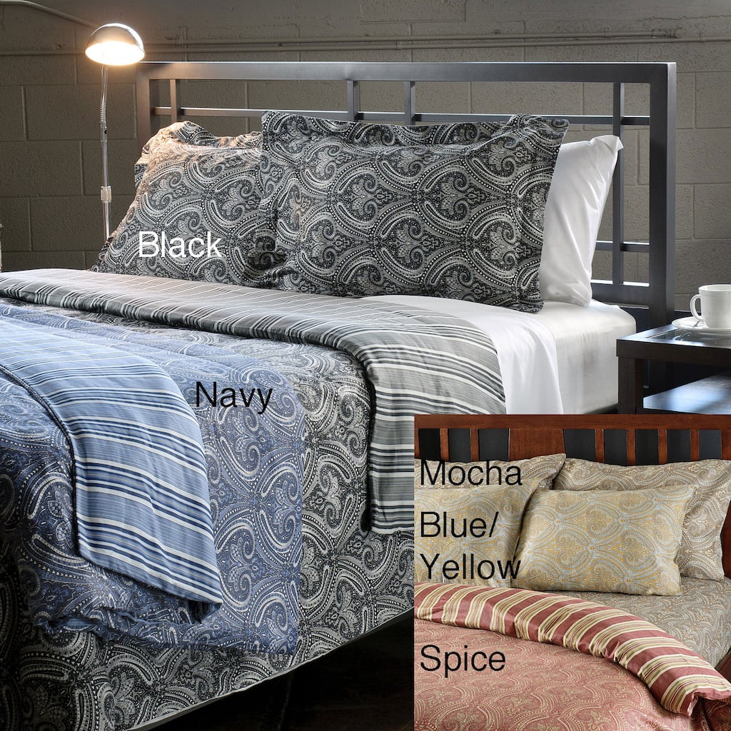 Tuscan Reversible Paisley/Stripe Cotton 3-piece Duvet Cover Set