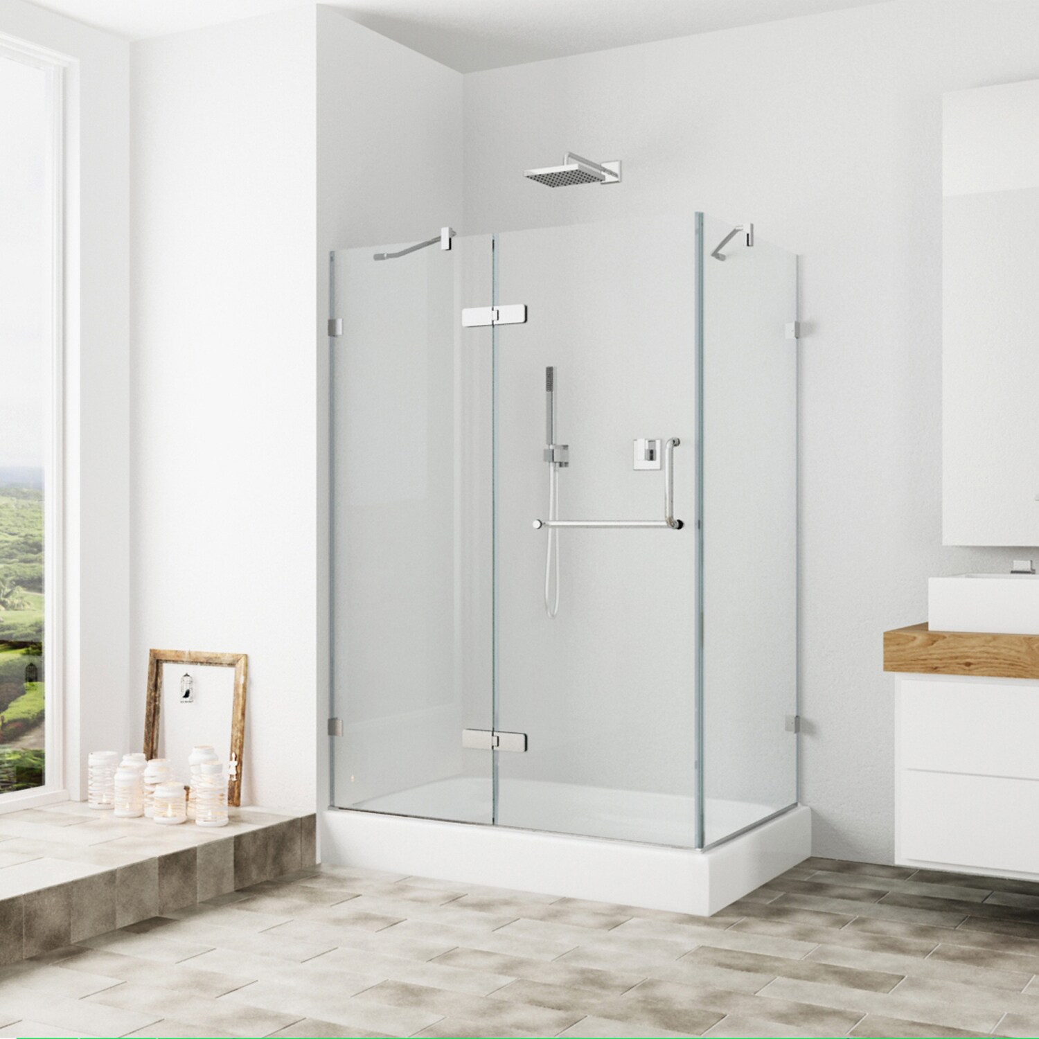 Shop Vigo Frameless Clear Shower Enclosure And Left Base 32 X 48