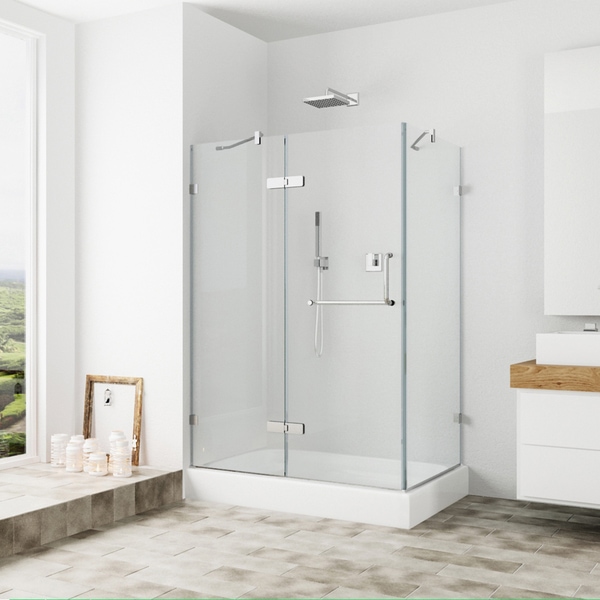 VIGO Frameless Clear Glass Shower Enclosure with Left Base (36 x 48