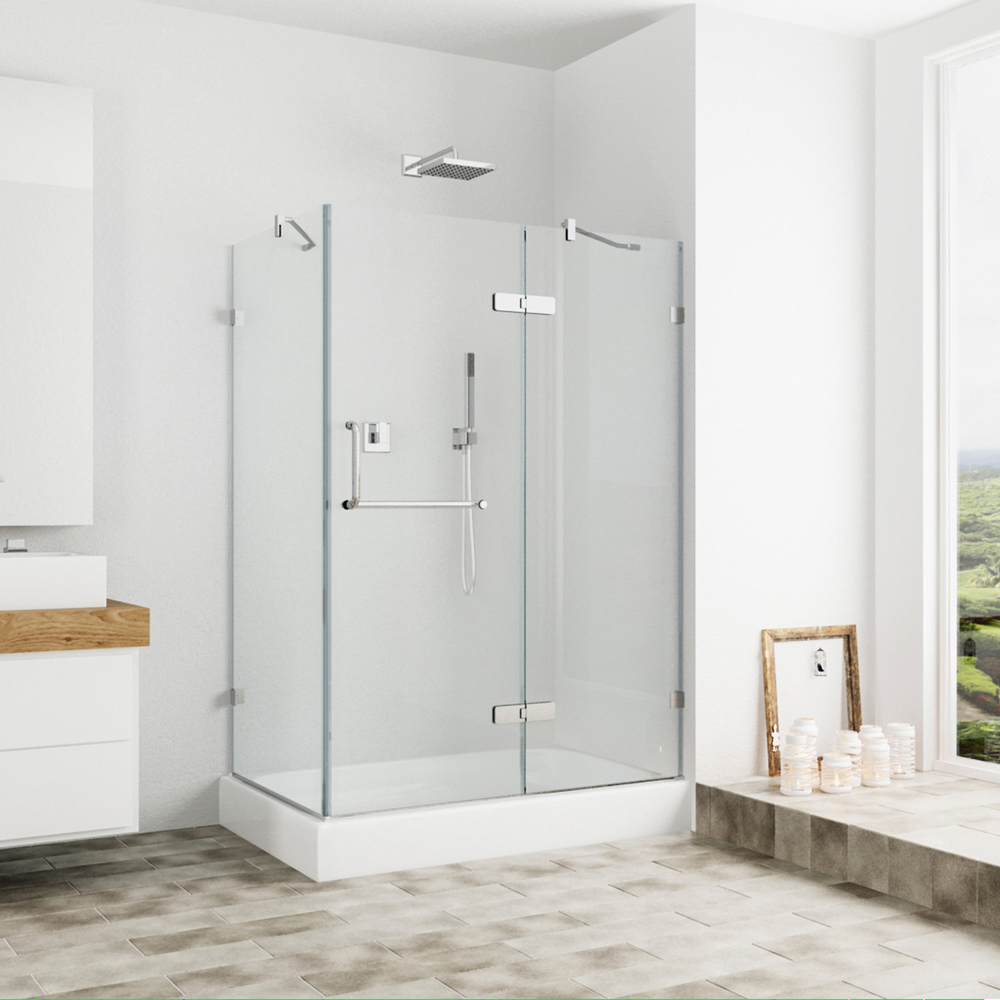 Jade Bath 6436-48-10-B Quadro Frameless Rectangle Hinged Shower Enclosure with Base Included Frame Finish: Silver, Size: 76.5 H x 48 W x 36 D