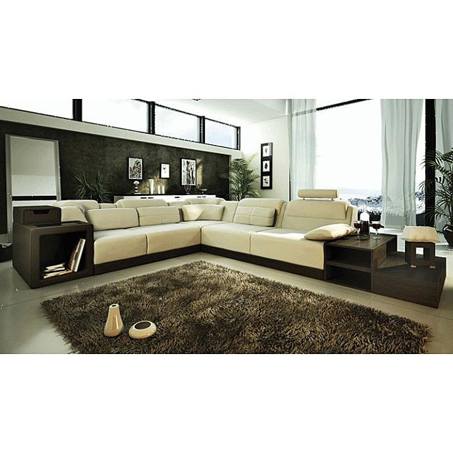 Shop Marthena 3piece Ivory Leather Sectional Sofa Set Free Shipping