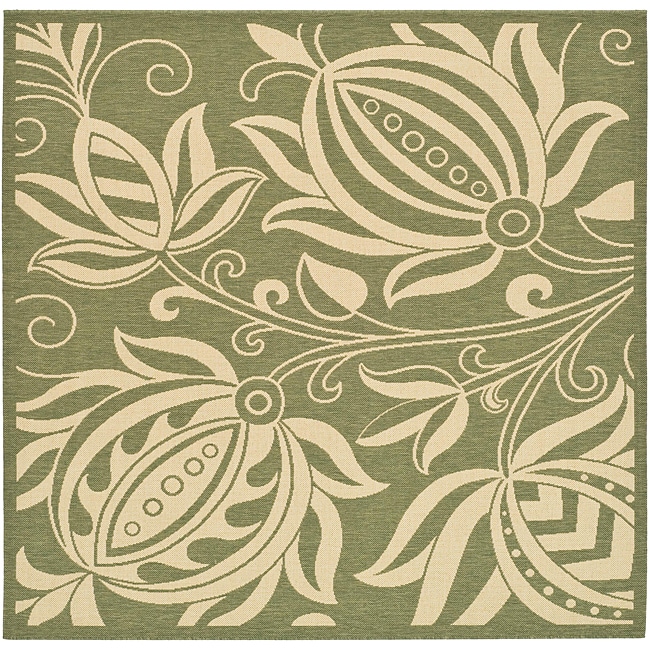 Safavieh Andros Olive Green/ Natural Indoor/ Outdoor Rug - 7'10" x 7'10" square