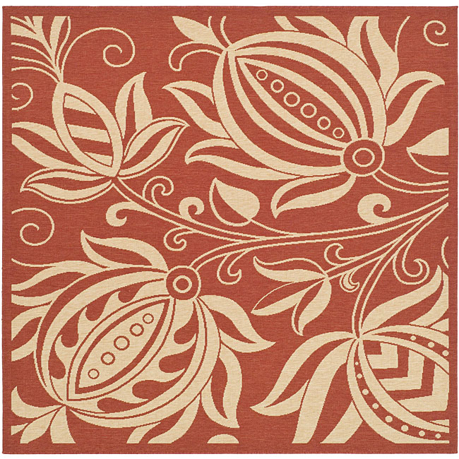 Indoor/ Outdoor Andros Red/ Natural Rug (67 Square)