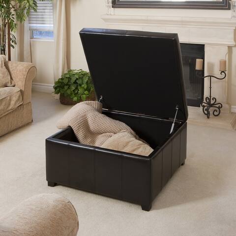 Forrester Espresso Bonded Leather Square Storage Ottoman by Christopher Knight Home
