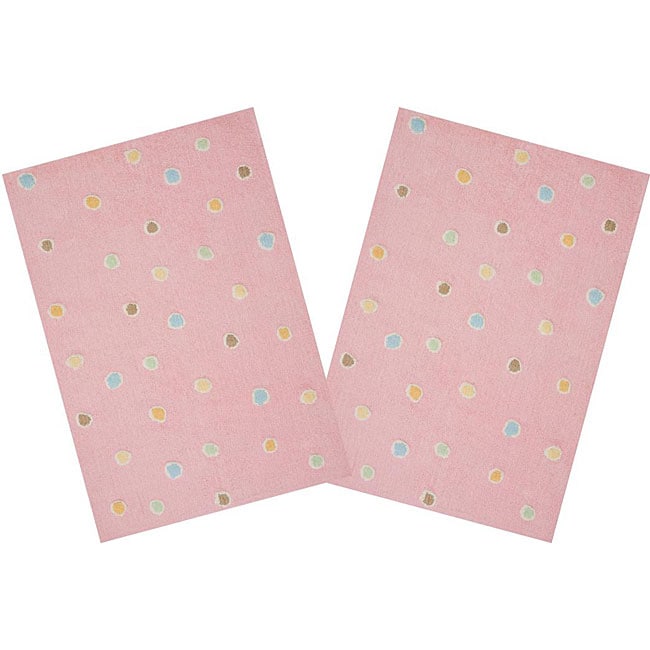 Set Of 2 Handmade Pink Dots Cotton Rugs (26 X 42)