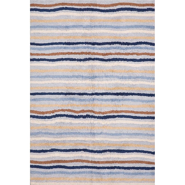 Handmade Ziggy Blue Cotton Rug (4 X 6)