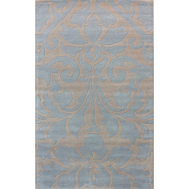 Nuloom Handmade Neutrals And Textures Damask Blue Wool Rug (8 X 10)