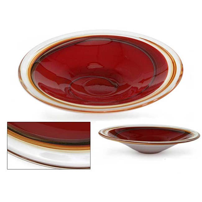 Hand-blown Glass 'Scarlet Vortex' Centerpiece , Handmade in Brazil