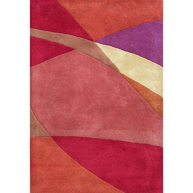 Hand-tufted Geo Metro Red/ Orange Wool Rug - 8' x 10'