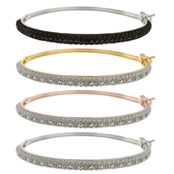 Finesque Sterling Silver 1/4ct TDW Black or White Diamond Bangle. Opens flyout.