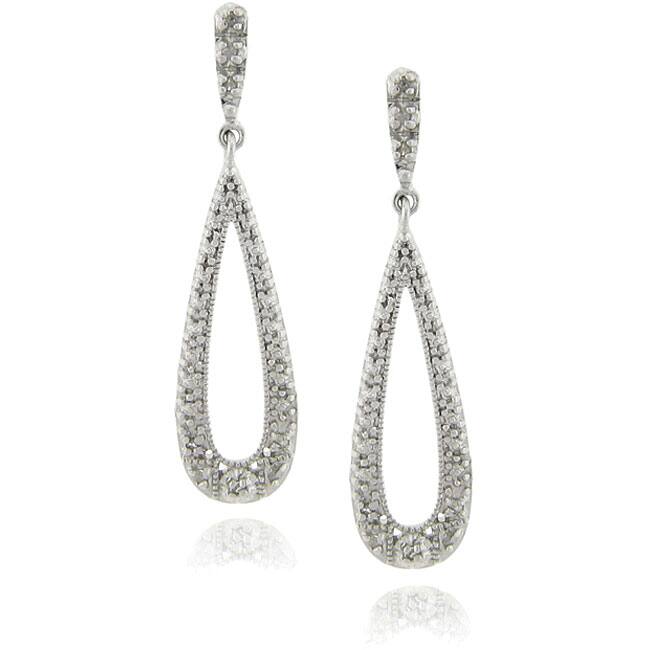 Finesque Sterling Silver 1/4ct TDW Diamond Teardrop Dangle Earrings (J-K, I3)