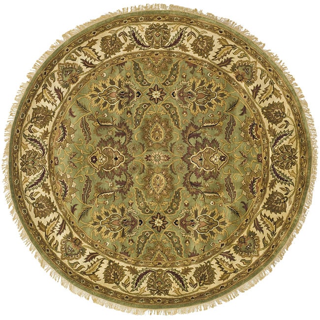 Handmade Classic Jaipur Green/ Ivory Wool Rug (8 Round)