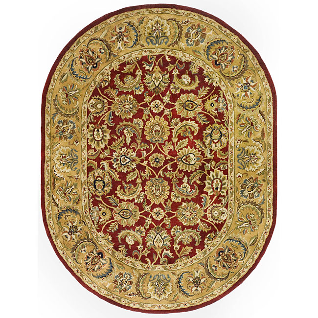 Handmade Classic Rust/ Beige Wool Rug (76 X 96 Oval)