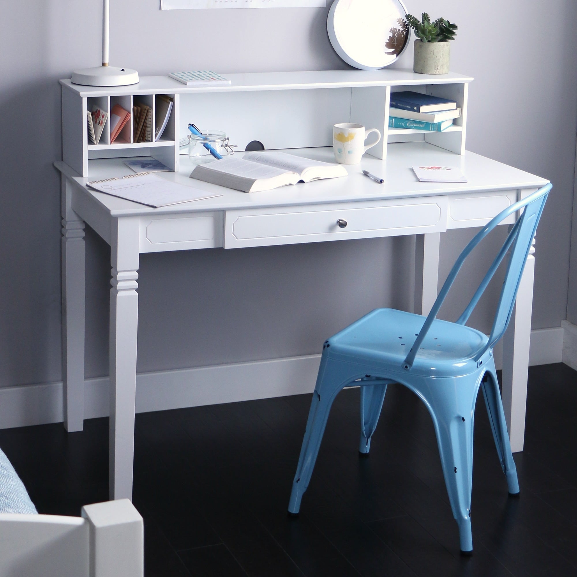 Small desk store with hutch white