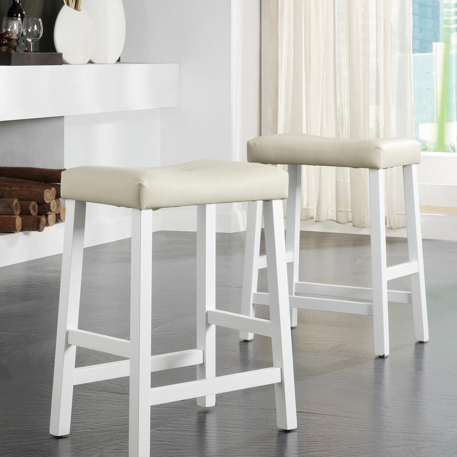 Tribecca Home Nova White Saddle Cushioned Seat 24 inch Barstools