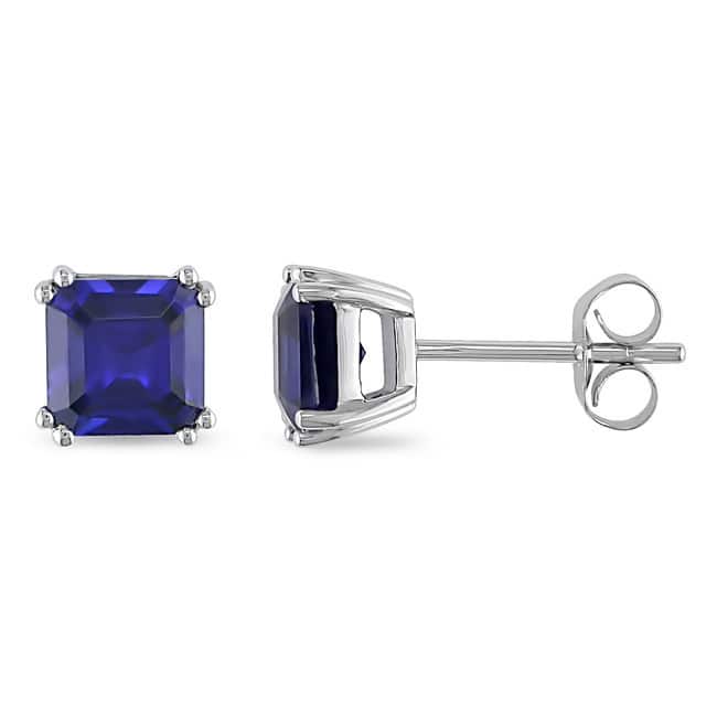 Miadora 10k White Gold Created Sapphire Earrings
