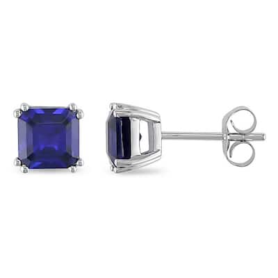 Miadora 10k White Gold Created Sapphire Earrings
