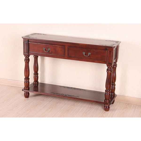 International Caravan Windsor Hand carved 2 drawer Hardwood Console Table International Caravan Coffee, Sofa & End Tables