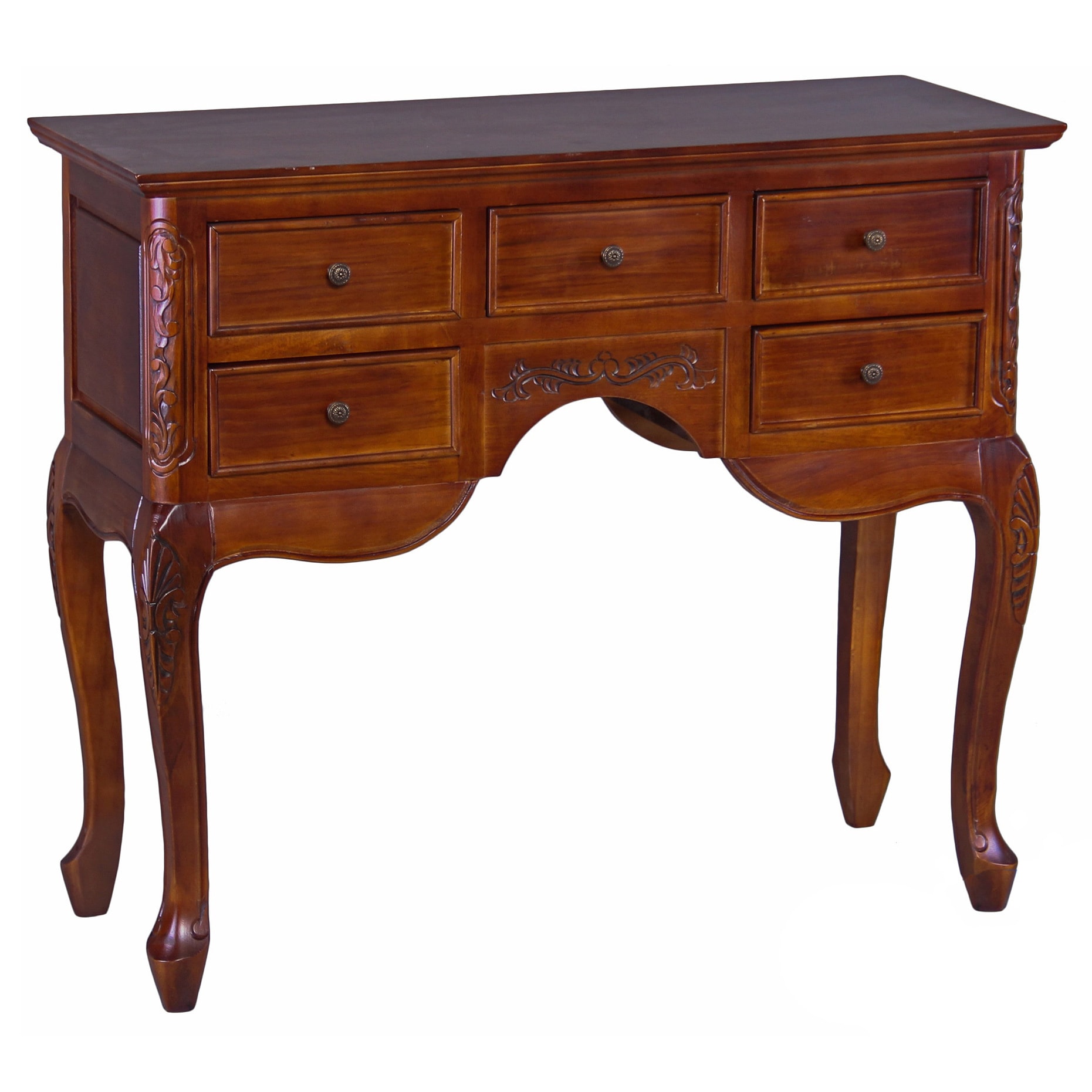 International Caravan Carved 5-Drawer Queen Anne Wall Table