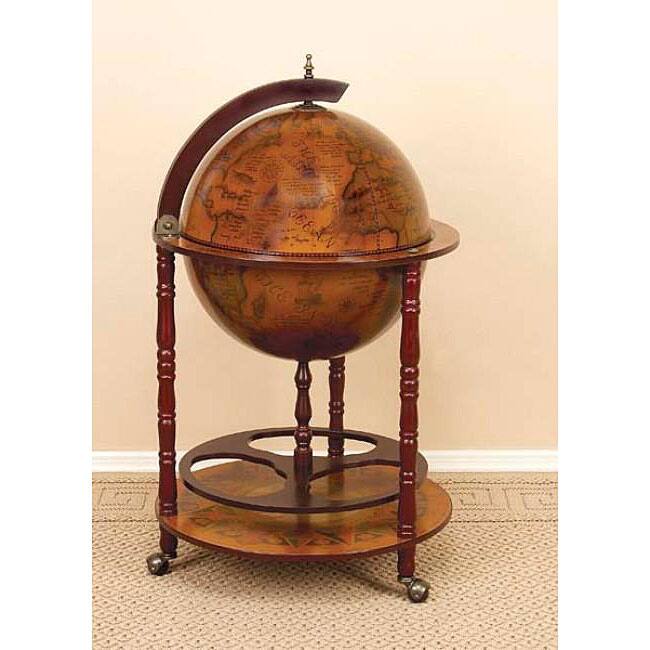 16th Century Style Wood Globe Bar with Wine Rack Holder