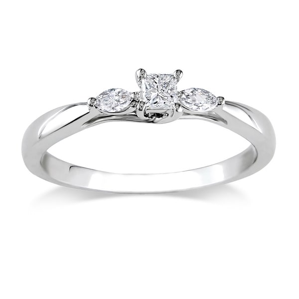 Shop Miadora 10k White Gold 1/4ct TDW Princess and Marquise-Cut 3-Stone ...