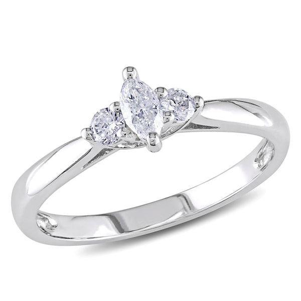 Miadora 10k White Gold 1/4ct TDW Marquise Diamond Ring