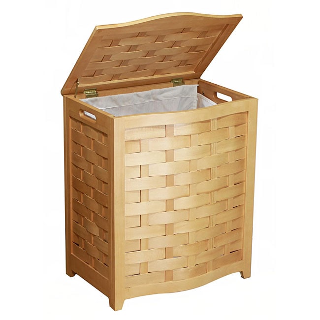 Natural Finished Bowed Front Wood Laundry Hamper 1002