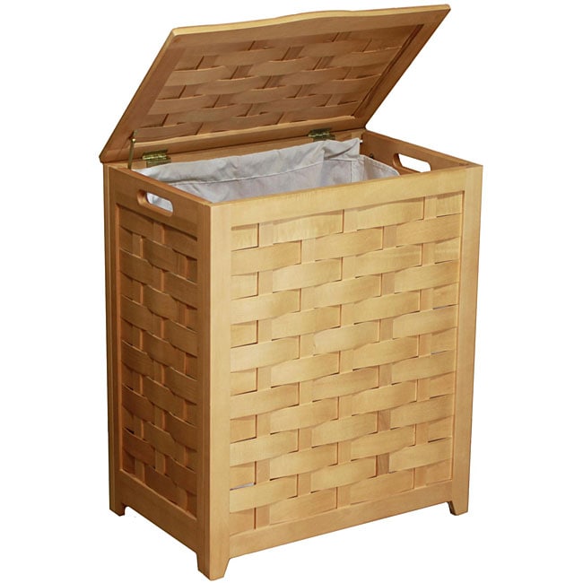 natural finished rectangular veneer laundry wood hamper