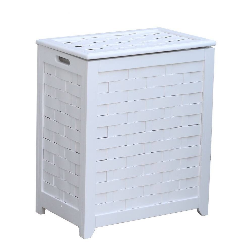 White Rectangular Veneer Wood Laundry Hamper with Interior Bag