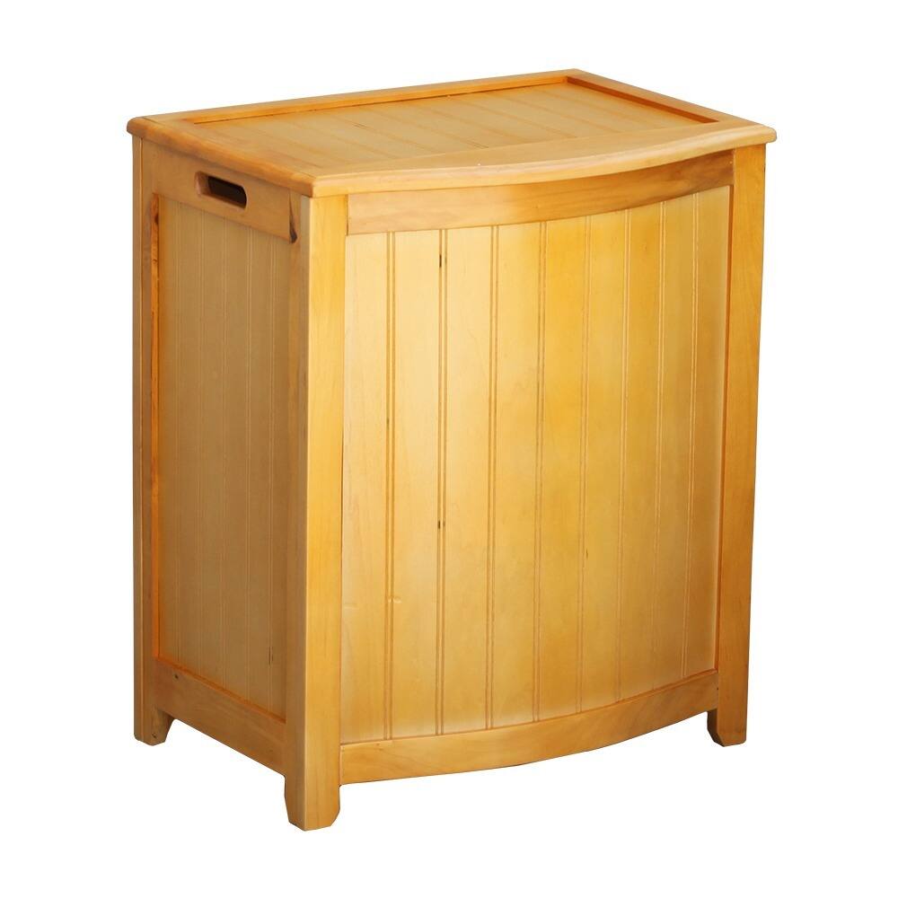 Natural-finished Bowed Front Wood Laundry Hamper with Interior Bag