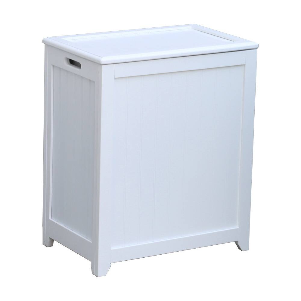 White Rectangular Wood Laundry Hamper with Interior Bag
