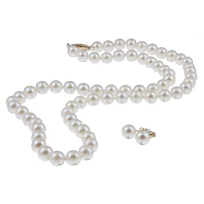 DaVonna 14k Gold 5.5-6mm Akoya Pearl Necklace-Earring Set (18 in) with Gift Box
