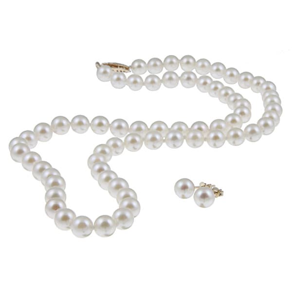 Shop DaVonna 14k Gold 5.5-6mm Akoya Pearl Necklace-Earring Set (18 in ...