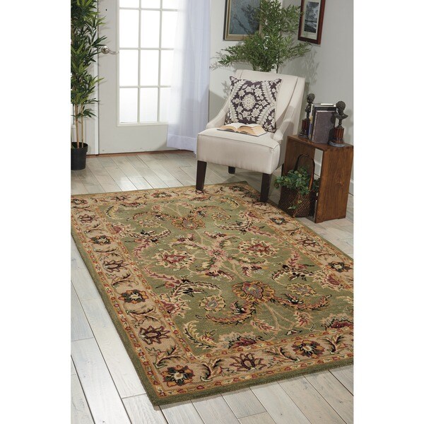 Nourison Hand-tufted Caspian Green Floral Wool Rug (5' x 8') - 5' x 8'